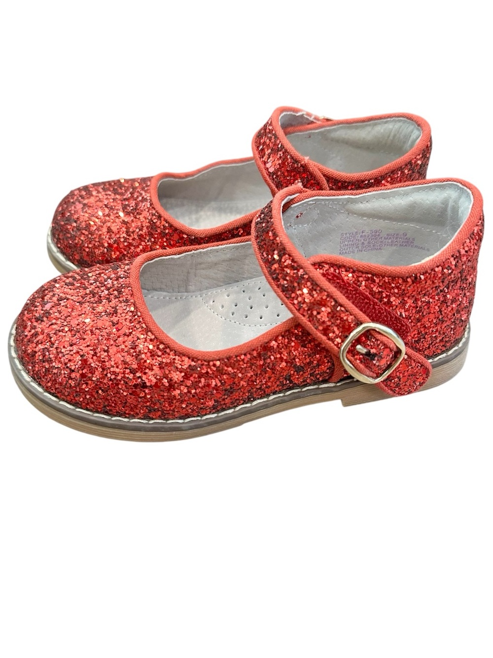 L’AMOUR Girls Red Glitter Mary Jane Shoes with Buckle Strap Size 9